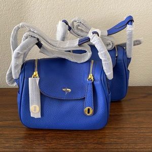 *READ Royal Electric Blue Leather Mini LD Shoulder Boxy Double Zip Bag